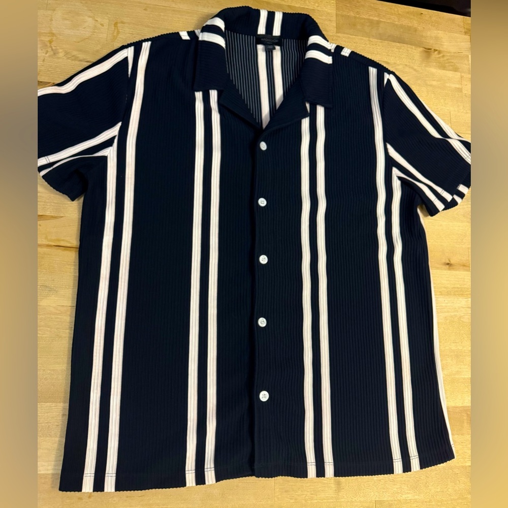 Magaschoni Black and cream textured Casual Button Down Shirt